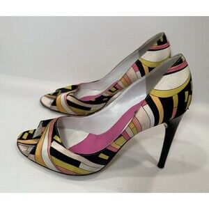 Emilio Pucci Multicolor Geometric Peep Toe Heels Size 39 Italy US 8.5-9